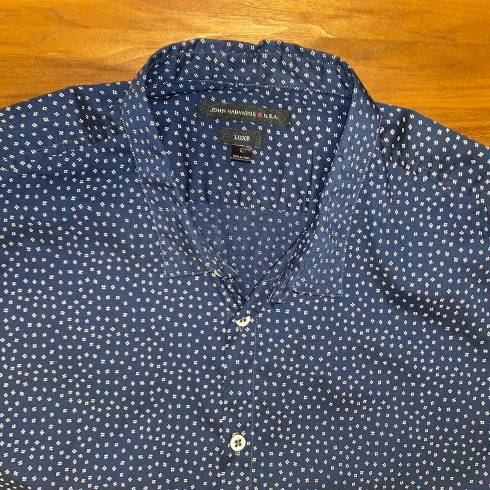 John Varvatos Navy Luxe Slim Fit Print Shirt Large - Picture 3 of 3